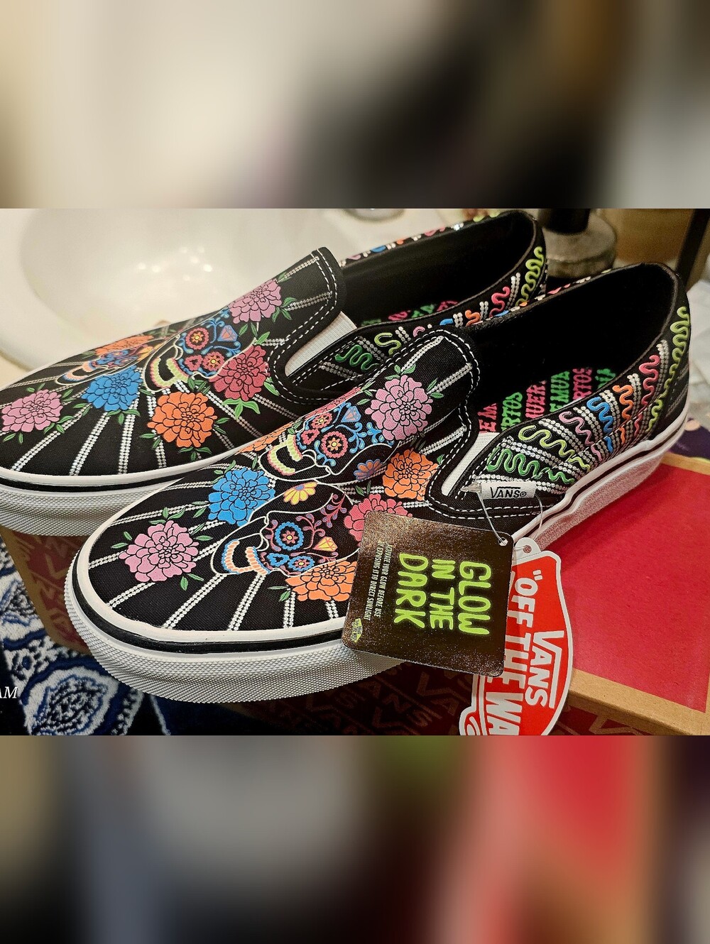Vans Dia De Los Muertos Slip-On Neon Floral & Sugar Skull Sneakers